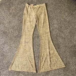 Vintage Gold Jacquard Pull On Flare Pants by Honey Punch Size Medium EUC